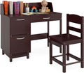 HONEY JOY Kids Desk and Chair Set, Wooden Children School Study Table and Chair w/Drawer, Storage Shelf & Cabinets, Student Computer Workstation Writing Desk for Bedroom, 3-8 Years Old (Dark Brown)