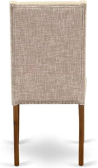 NEFL7-AWA-04-7-Piece Dining Table Set Includes a Rectangular Table and 6 Light Tan Linen Fabric Kitchen Chairs with Padded Chair Back - Antique Walnut Finish.