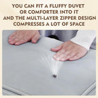 Space saver bag,for quilts, duvets or other fluffy clothing.Measures 21"L x 16.5"W x 11.2"H when unfolded and 21"L x 16.5"W x 4.8"H when compressed.Purple