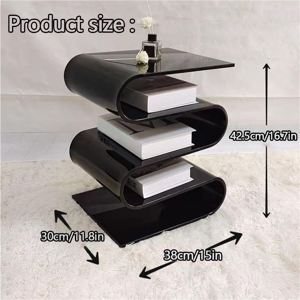 S Shaped Acrylic Side Table, Sleek Nightstand, Acrylic Coffee Table, Clear Be...