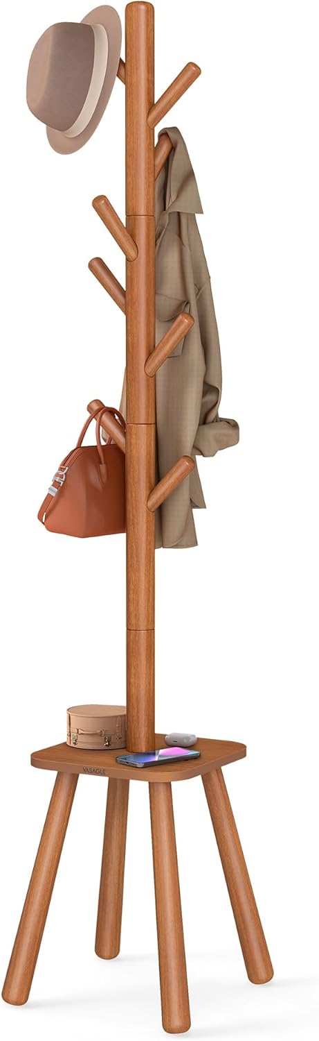 VASAGLE Coat Rack, Free Standing Coat Stand, Hall Coat Tree with 8 Hooks and ...