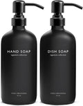 Vine Creations Black Glass Soap Dispenser Set, Dish Soap and Hand Soap Dispenser Set with Stainless Steel Pump, 16 oz Glass Dispensers for Kitchen Bathroom Decor (Matte Black Bottle/Matte Black Pump)