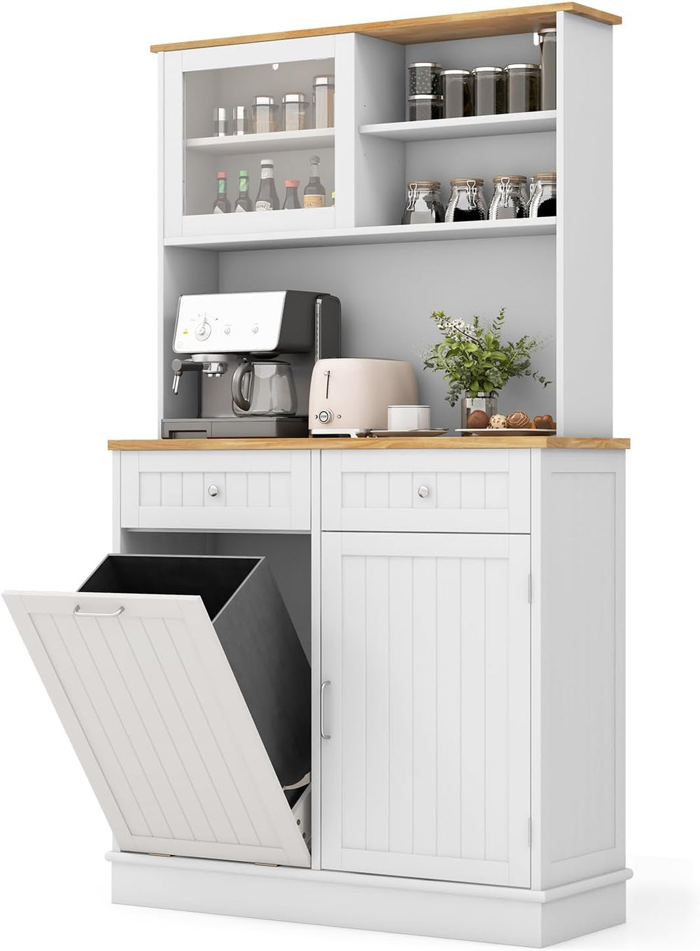 LOKO 68” Tall Kitchen Pantry Cabinet, Wood Sideboard Cupboard with Microwave ...