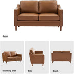 Kingfun 56" Faux Leather Sofa, Loveseat Couch, Mid Century Modern Love Seat Couches with Solid Wood Frame for Living Room & Bedroom, Brown