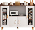 120cm Kitchen Storage Cabinet with 4 Doors & Open Shelf, Wood Grain Buffet Sideboard for Dining Room, Multi-Purpose TV Stand & Coffee Bar Cabinet Brown