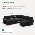 HONBAY Modular Sectional Sleeper Sofa with Pull Out Couch, Oversized U Shaped Sleeper Pull Out Bed with Storage Sectional Couches for Living Room - Black