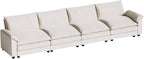 Homall 159" Modular Sectional Sofa, Linear Sofa Couch with Double-Layer Cushion, DIY Combination Chenille Deep 4-Seat Cloud Couch for Living Room, Apartment (White, Linear Sofa)