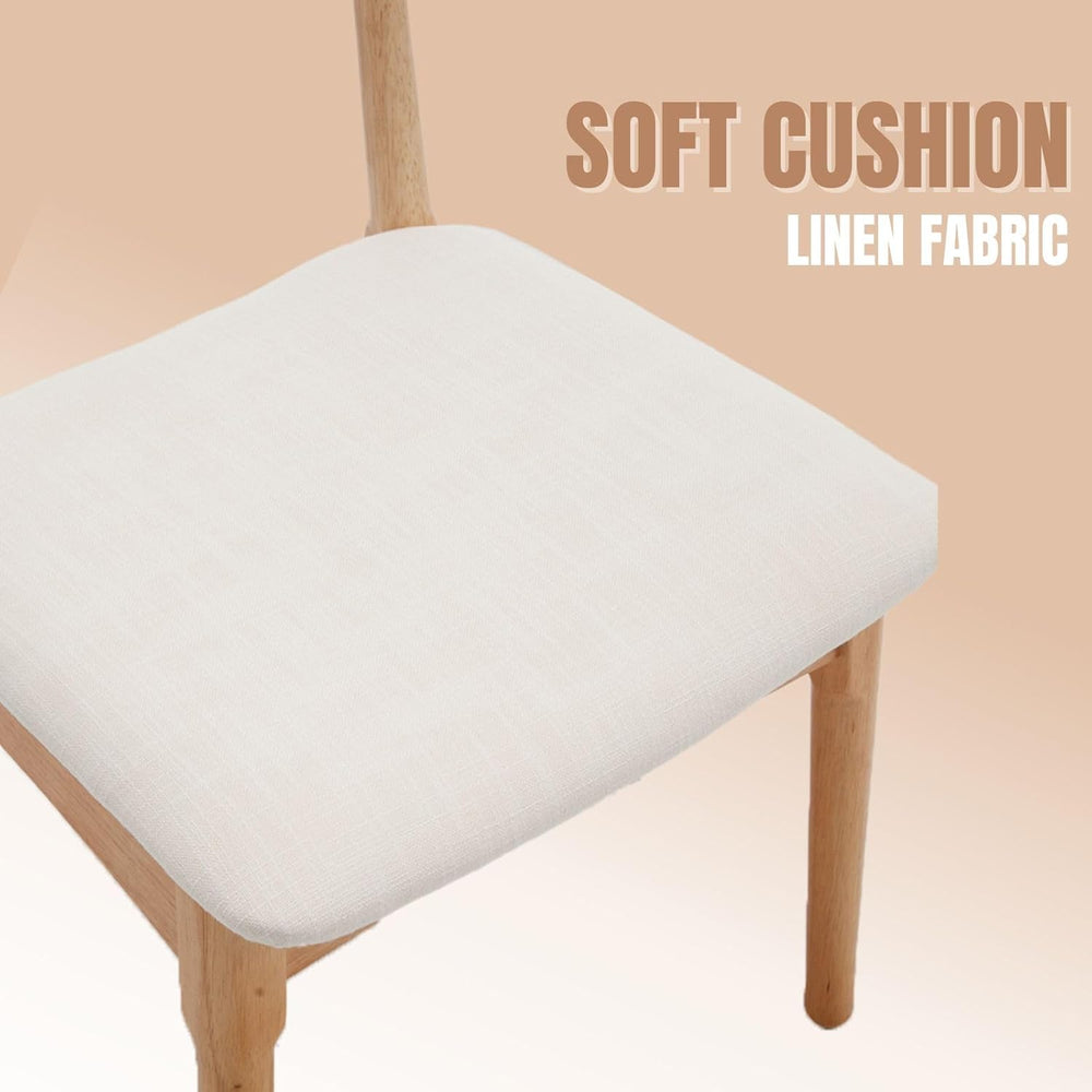 ROCITY Wood Dining Chairs Set of 4 Fabric Kitchen Chairs with Linen Cushion a...