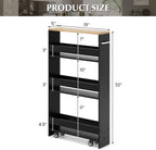 LOKO Slim Storage Cart, 4-Tier Rolling Cart with Handle & Wooden Top for Kitchen Bathroom Laundry Living Room Narrow Small Spaces, 5 Inches Width (Black & Natural)