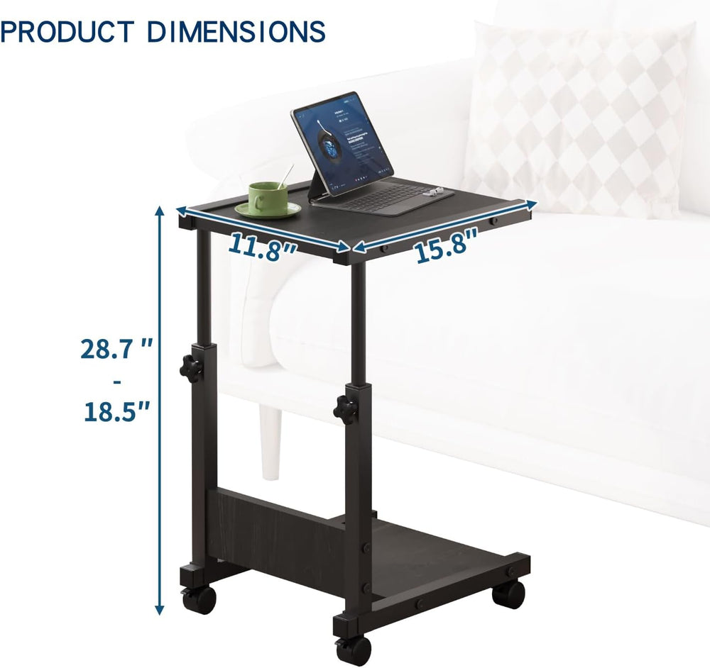 C Table End Table, 2-Tier Small Side Table for Couch, Adjustable Height Tv Tr...