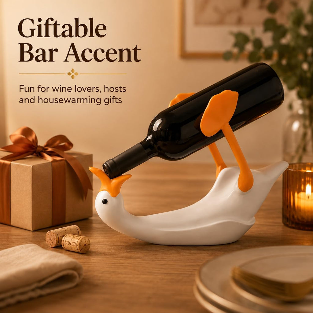 Goose Wine Bottle Holder, Funny Countertop Wine Rack Decor | Goose-shaped bottle holder, about 13 x 5.5 x 9.1 in, for countertop, bar cart, dining room or kitchen display.