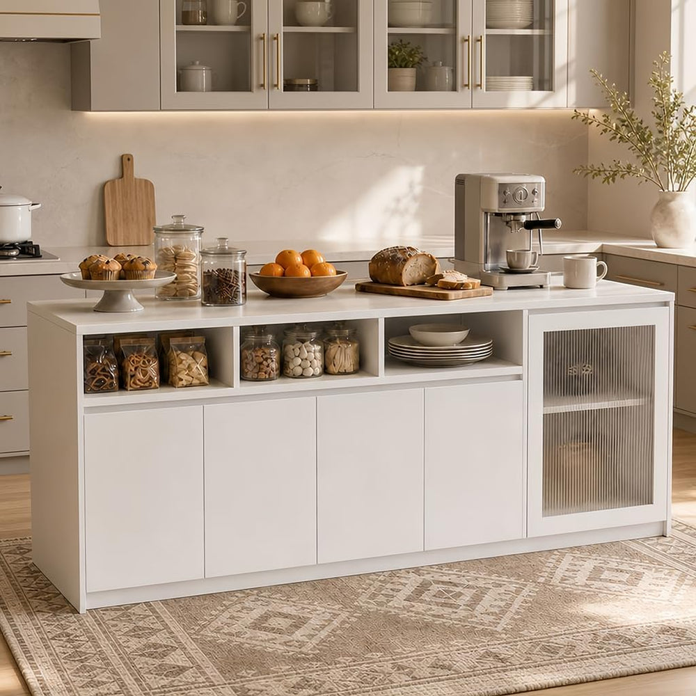 Large Kitchen Island with Storage,Modern Kitchen Bar Island Table, Large Fixe...