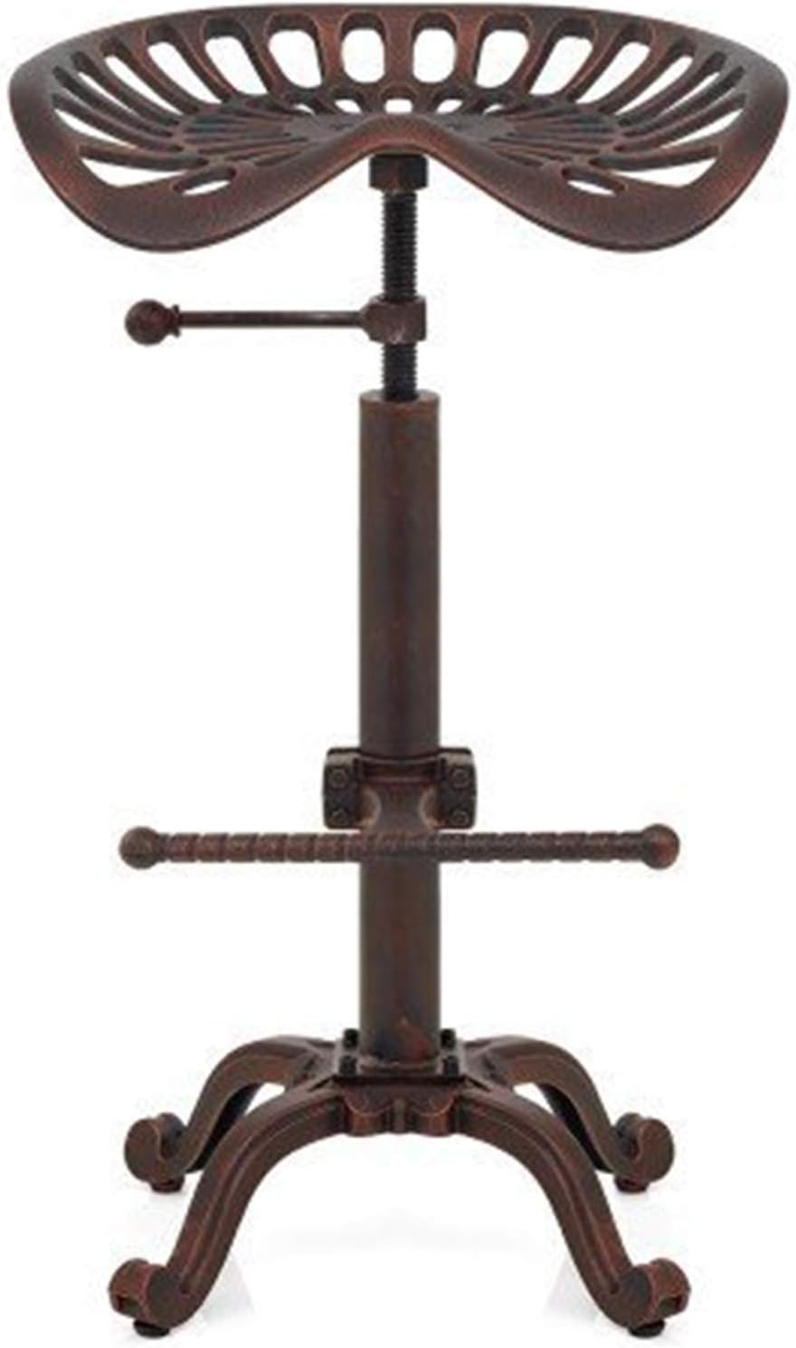 Rustic Industrial Bar Stool - Cast Iron Tractor Stool Adjustable Height Swive...