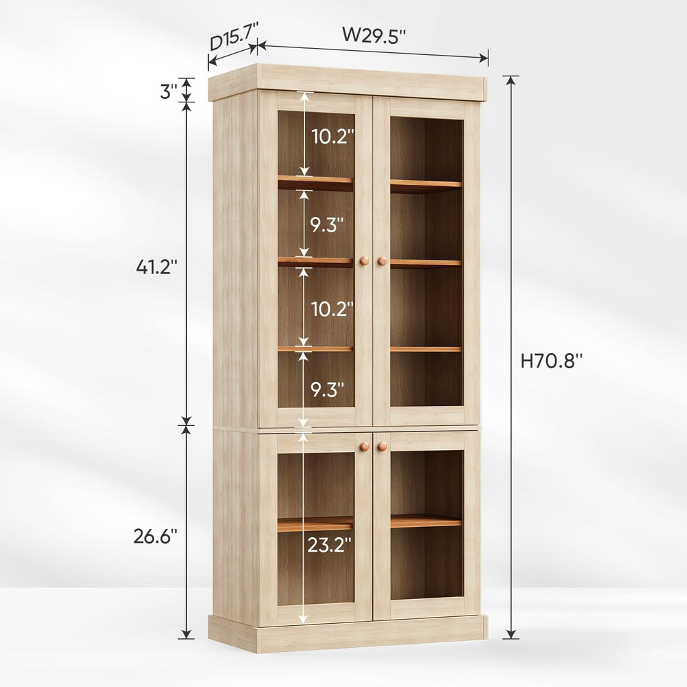 ivaniti 70.8" Tall Farmhouse Kitchen Pantry Cabinet with Glass Doors, Mo...