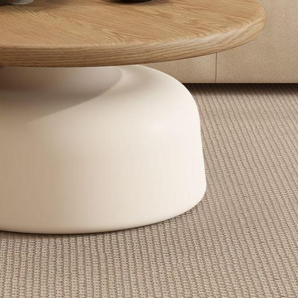 Modern Nesting Coffee Table Set Circular Wood Grain Top & Carbon Steel Ba...