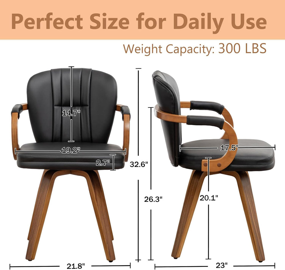 Swivel Dining Chairs Set of 4 Mid Century Modern Black Faux Leather Upholster...