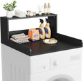 Washer Dryer Countertop with Shelf, 27.5" D x 27.5" W x 12.6" H, Sturdy Wood Frame, Countertop for Washer and Dryer, Non-Slip Pads & Edge Rails, Laundry Room Storage(Black)