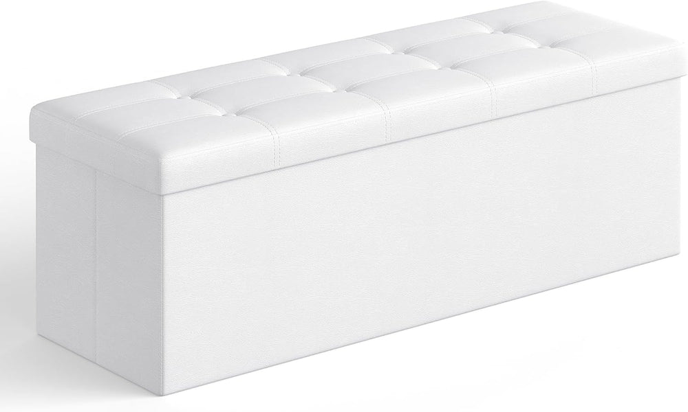 SONGMICS Storage Ottoman Bench, 43.3 Inches Folding Foot Rest Stool | PU Leat...