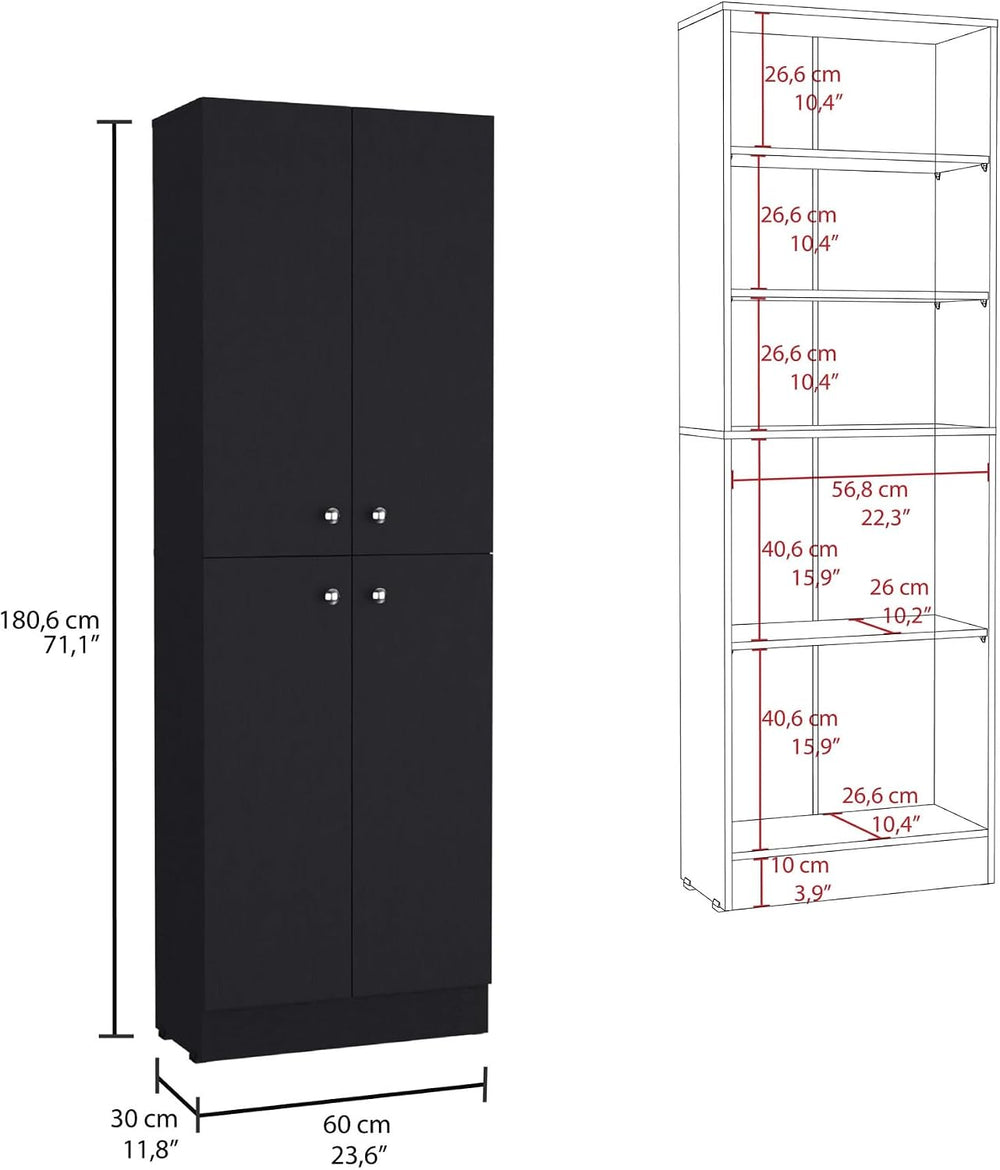 Mid-Century Pantry Storage Cabinet, Rustic Freestanding Cupboard with 5 Adjus...