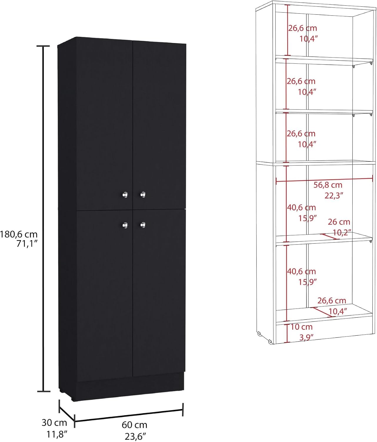 Mid-Century Pantry Storage Cabinet, Rustic Freestanding Cupboard with 5 Adjustable Shelves,for Kitchen Home