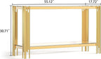 55” Rectangle Glass Console Table, 2-Tier Sofa Table with Clear Tempered Glass Top Golden Mirrored Stainless Steel Legs, Modern Luxury Narrow Entryway Table with Lower Shelf for Living Room