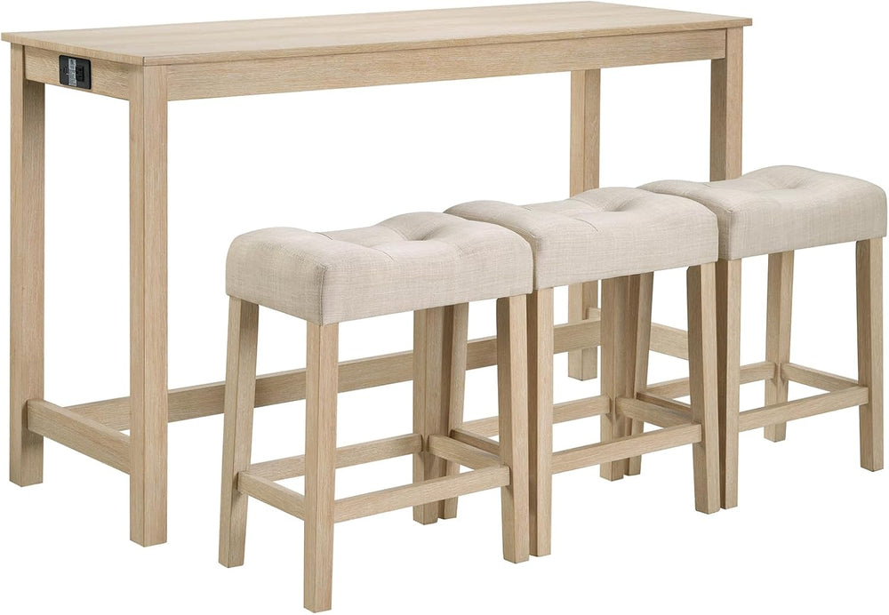 LKTART Bar Table and Chairs Set of 4, Bar Height Dining Table Set with Power ...