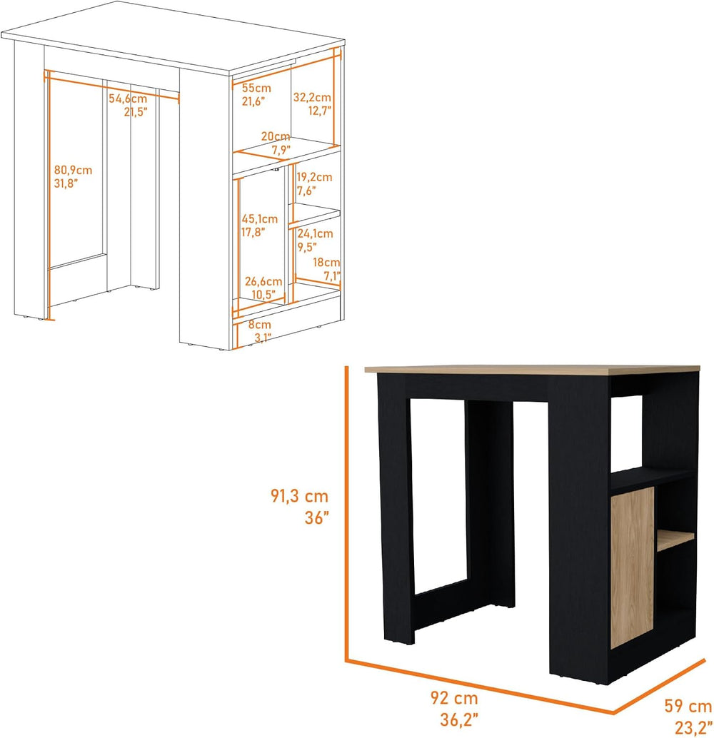 Kitchen Island with Door and Open Storage, Black/Natural Oak | Melamine kitch...