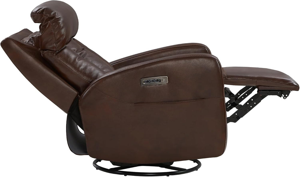 CHITA Genuine Leather Power Recliner Chair, Swivel Rocker, Cognac Brown | Ele...