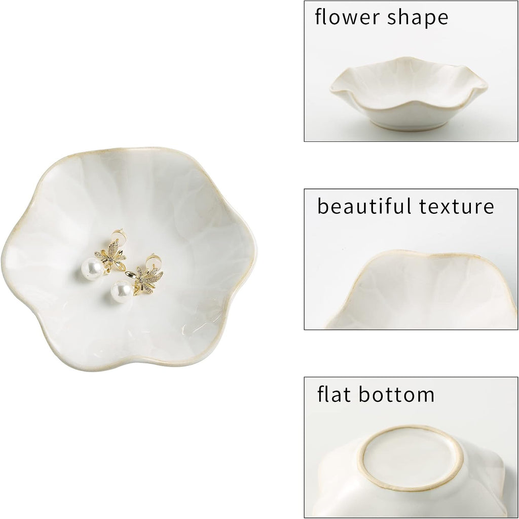 BEUNAIZER Jewelry Dish Tray, Ring Dish, Ceramic Trinket Tray, Key Bowl, Decorative Plate, for Friends Sisters Daughter Mother (Milky White)