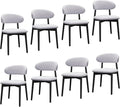 Farmhouse Dining Chairs Set of 8, Mid Century Modern Fabric Upholstered Kitchen Chairs, Wooden Dining Room Chair with Curved Back&Black Legs for Kitchen Dining Room Restaurant Cafe, Blue (Only Chairs)