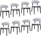 Farmhouse Dining Chairs Set of 8, Mid Century Modern Fabric Upholstered Kitchen Chairs, Wooden Dining Room Chair with Curved Back&Black Legs for Kitchen Dining Room Restaurant Cafe, Blue (Only Chairs)