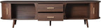Ball & Cast Mid-Century Modern TV Stand for 80", Media Console with Sliding Doors, 2 Drawers & Solid Wood Legs, Waterproof Wood Grain Entertainment Center w/Storage for Living Room/Bedroom,Dark Brown