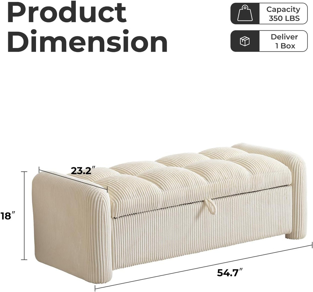 Oversized Corduroy Ottoman Bench with Storage, Upholstered End of Bed Bench f...