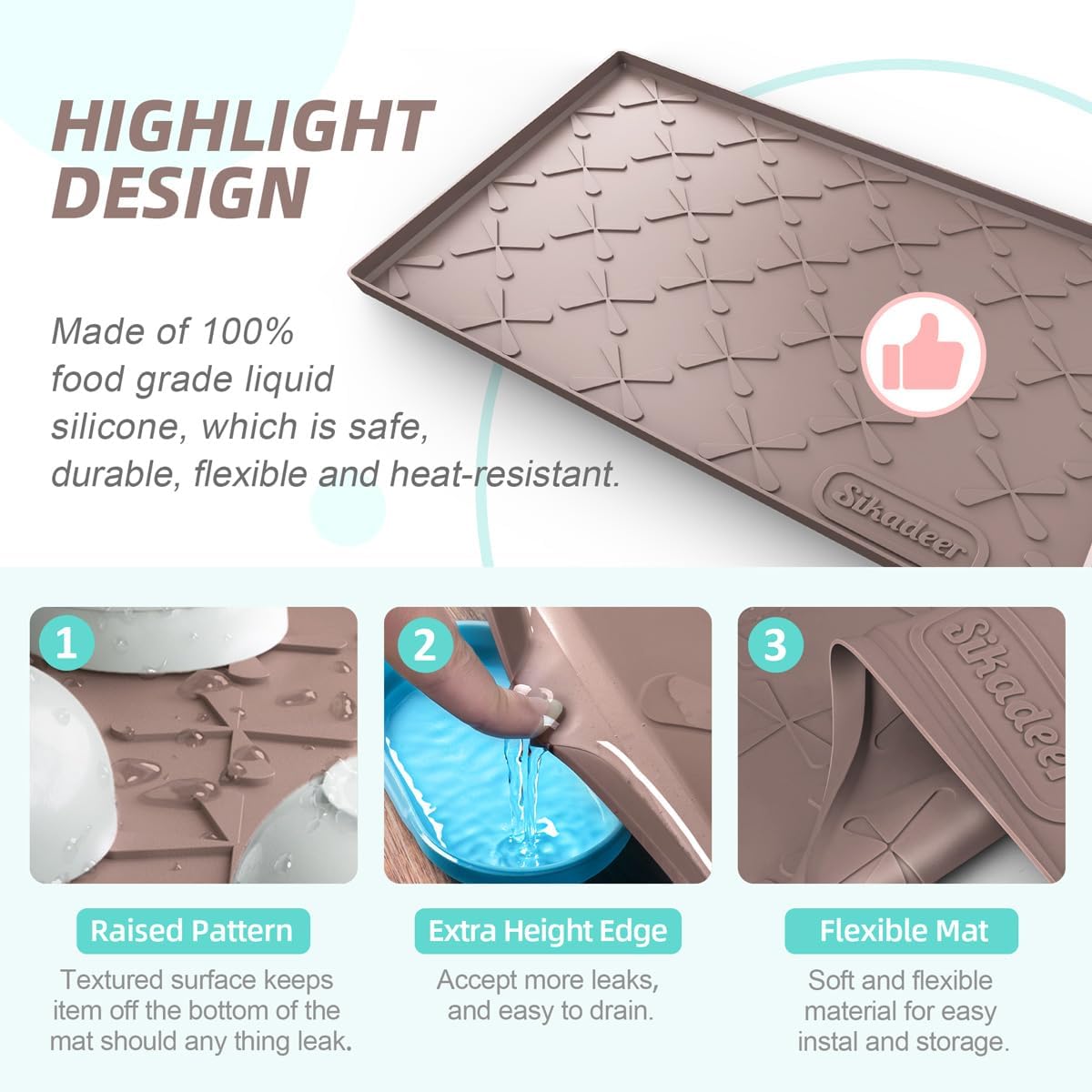 SIKADEER 22" x 19" Under Sink Mat Waterproof, Silicone Mat Kitchen Drawer Shelf and Cabinet Liner, Sink Protector for Kitchen Organizers and Storage, Boot Tray Pet Food Mats