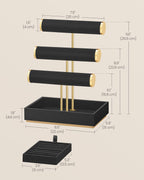 SONGMICS Bracelet Holder Stand, Jewelry Display Stand, Jewelry Organizer, with 3 Tiers and Velvet Tray, Removable Ring Holder, Christmas Gift, Ink Black UJJS027B01