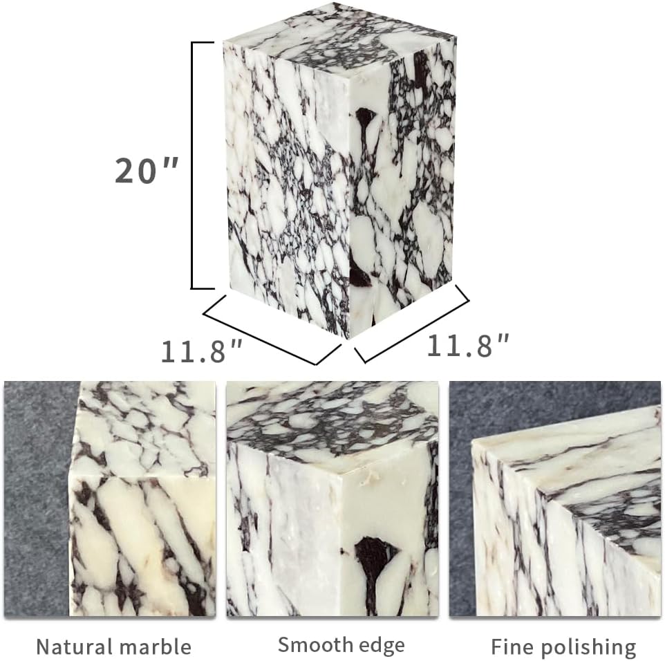 Luxury Marble Side Table,Square End Table for Modern Sofa and Bed, Living Roo...