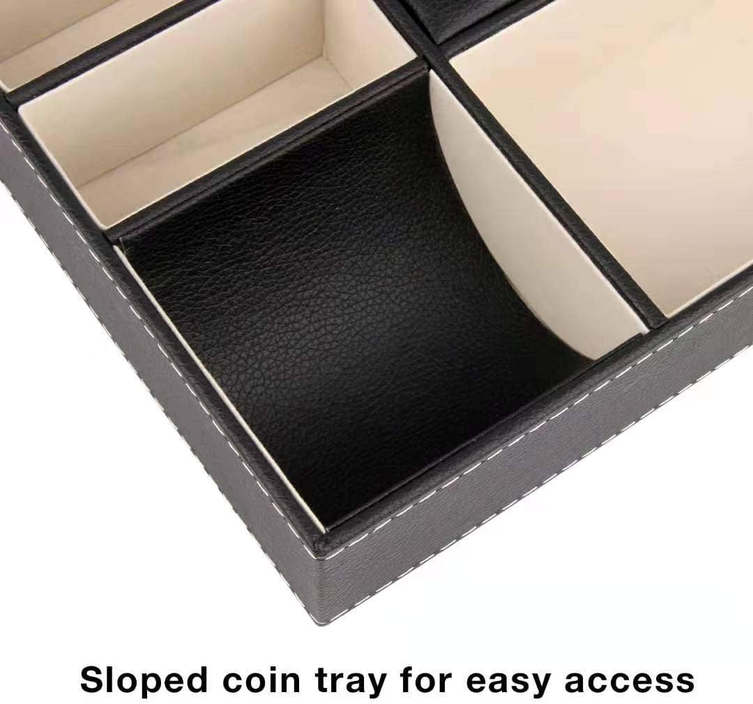Baoyun Mens Valet Tray Organizer, Mens Jewelry Box, Nightstand Organizer for Men with 5 compartments, Faux Leather Key Tray for Entryway Table, Bedside Storage for Watch, Coin, Phone Gifts for Men