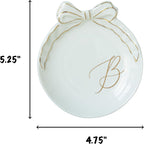 COLLECTIVE HOME - Personalized Initial Ceramic Jewelry Tray with Bow, Christmas Gift Ideas for Women, Small Gift for Girlfriend Wife, Ring Holder, Earrings Dish, Birthday Gift for Her (B)