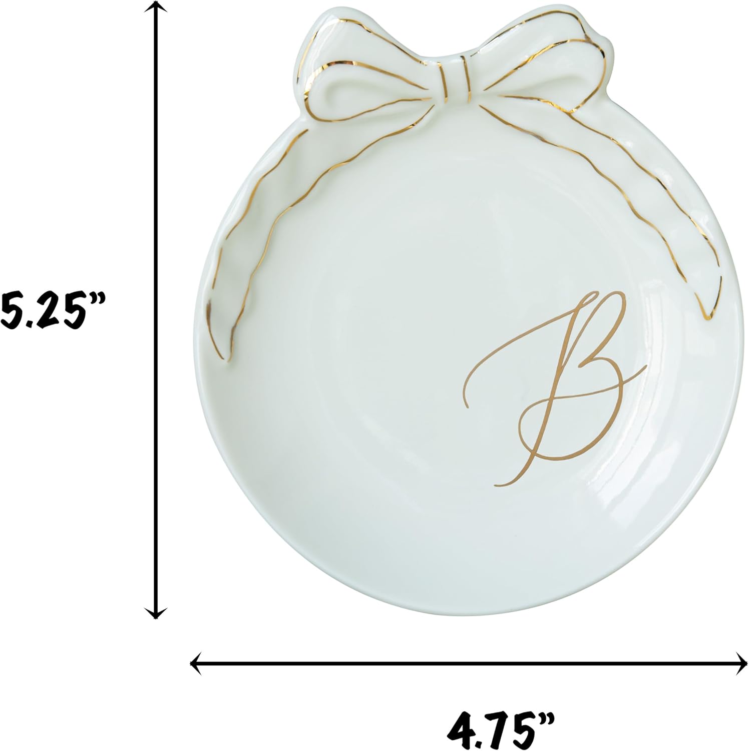 COLLECTIVE HOME - Personalized Initial Ceramic Jewelry Tray with Bow, Christmas Gift Ideas for Women, Small Gift for Girlfriend Wife, Ring Holder, Earrings Dish, Birthday Gift for Her (B)