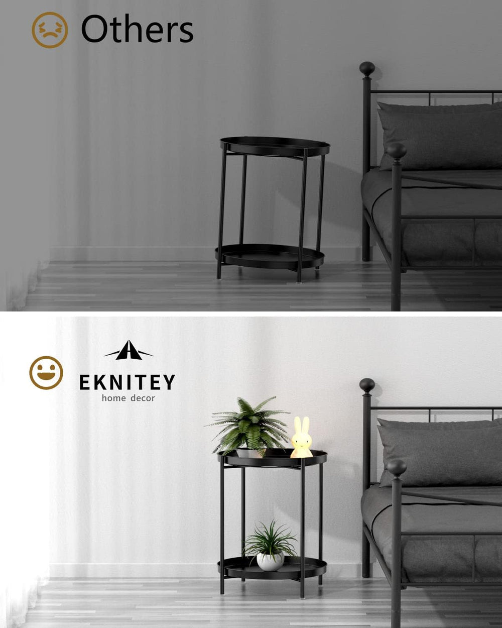 EKNITEY 2 Tier End Table - Metal Side Table Waterproof Small Sofa Coffee Side...