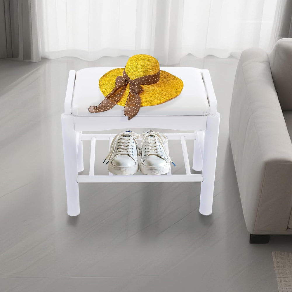 Shoe Bench with Cushion, 2-Tier Bamboo Shoe Rack Bench, Entryway Shoe Storage...