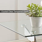 Modern Style Square Side Table with Tempered Glass Top and Metal Tubular Legs, Silver 20”Dx20”Wx22”H