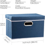 PRANDOM Collapsible Storage Bin with Lid [3-Pack] Fabric Foldable Storage Box Organizer Container Basket Cube with Cover for Home Bedroom Closet Office Nursery Royal Blue(14.9x9.8x9.8)