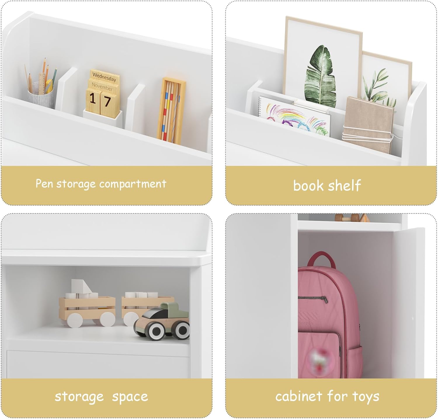 White Kids Desk with Chair, Study Desk for Boys Girls with Hutch, Storage Cabinet, Wooden Children Study Table, Student Writing Desk Computer Workstation for Kids Bedroom & Study Room,White