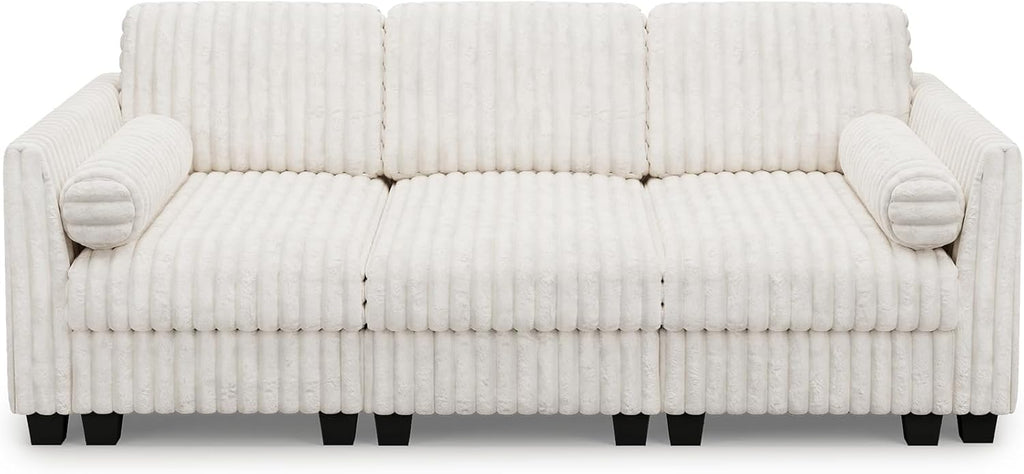 Belffin Plush Corduory Sectional Sleeper Sofa with Wide Deep Seat Modular Sectional Cloud Couches for Living Room. Beige Couch