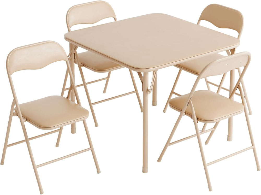 VINGLI 5-Piece Padded Folding Card Table and Chairs Set, Khaki