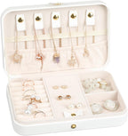 Small Jewelry Box, Travel Jewelry Case Portable Jewelry Boxes for Women, 2-Layer Mini Jewelry Travel Organizer, Gift for Women Girls,White D