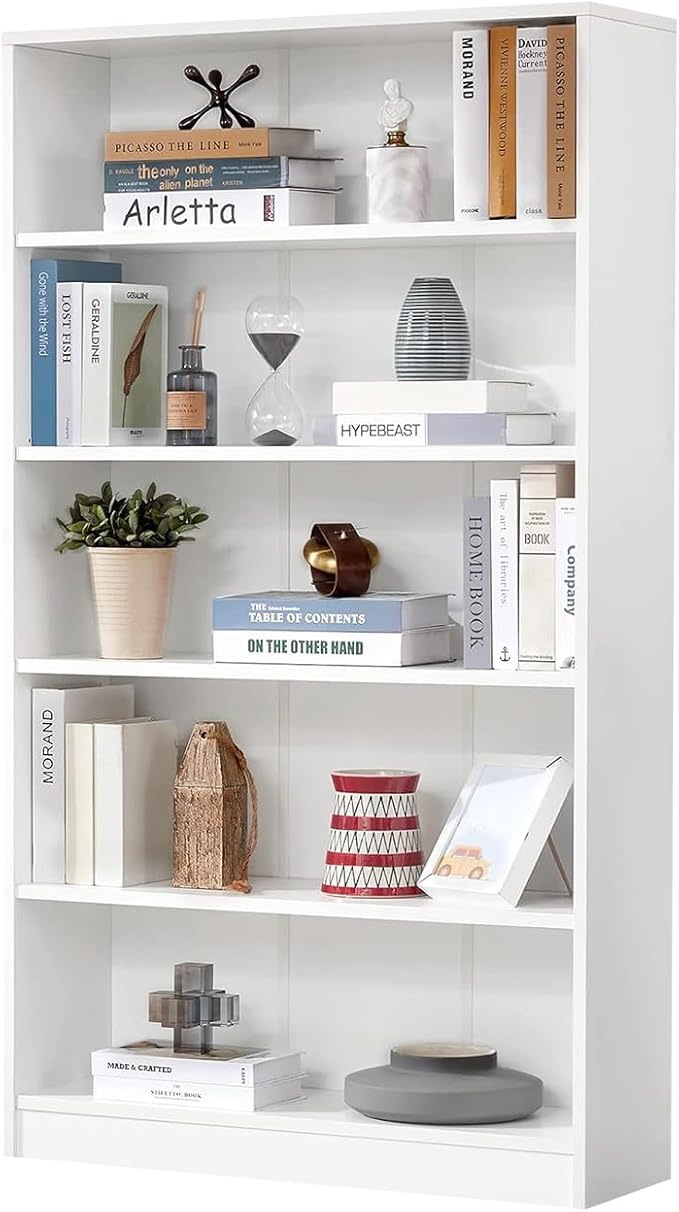 NicBex 59.8“ Heavy Dute Wood Bookcase with Adjustable Shelves, Modern Manga Bookshelf for Living Room, Office, Small Spaces, Manga and Book Shelves Storage, Tip-Over Resistant, 33" Wide White
