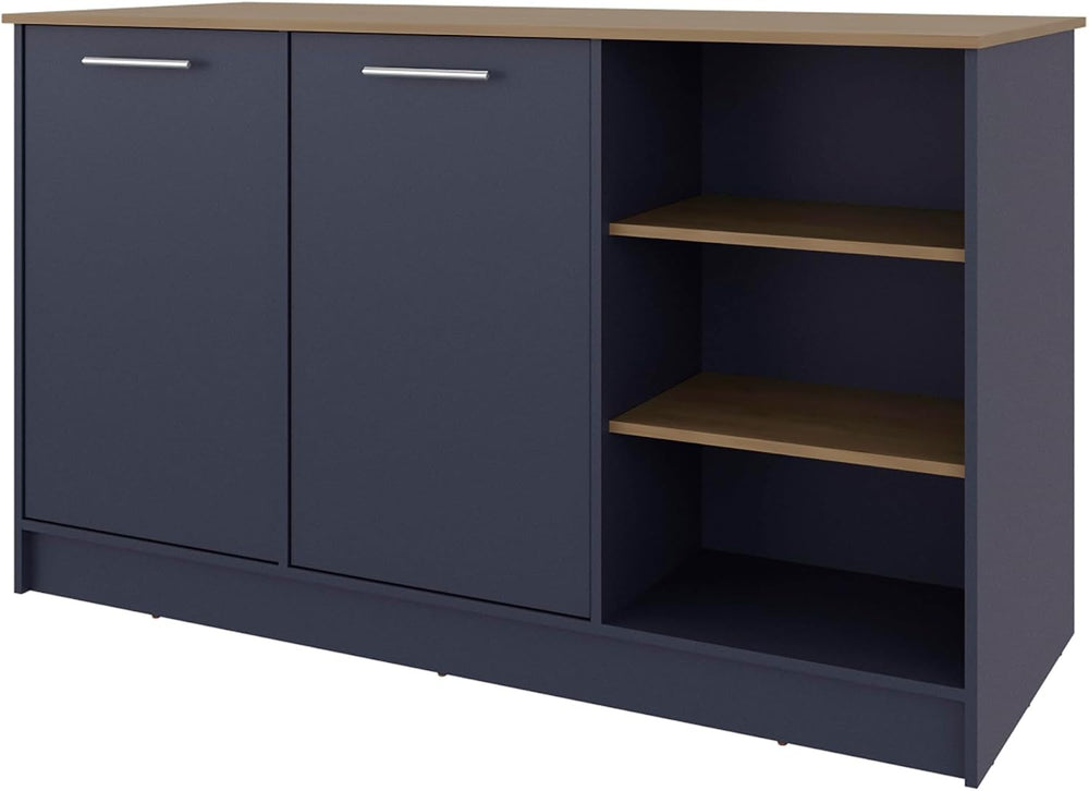 Kitchen Island with 2 Doors and 7 Shelves Alby Blue/Natural Oak | Combines Al...