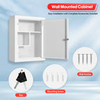 Wall-Mount Locking Medicine Cabinet: Large Metal Storage Organizer Box with Key Lock - First Aid Medicine Cabinet 3 Compartment Design for Bathroom Home Office (15.75" H x 11.82" W x 4.72" D)
